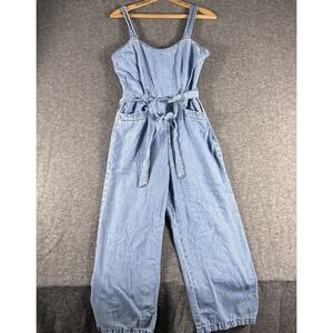 Women's Blue 100% cotton Chambray Denim Rewash Overalls Size S Festival Boho